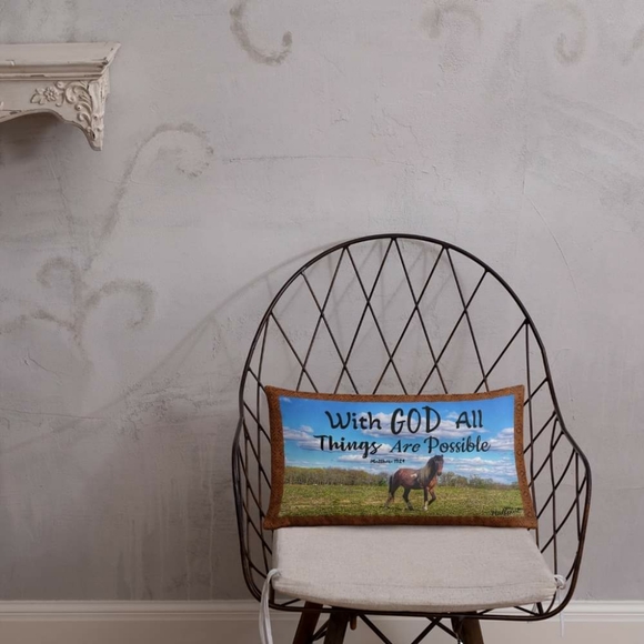 Decor pillow With God all is Possible horse westen brown blue - Picture 5 of 7